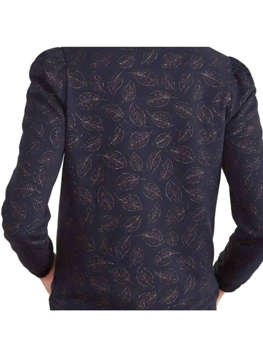 Boden Navy Blue Puff Sleeve Metallic sweatshirt